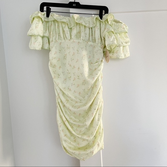 NWT Camila Coelho Green Sage Delilah Eva Off The Shoulder Ruched Mini Dress - Picture 7 of 8